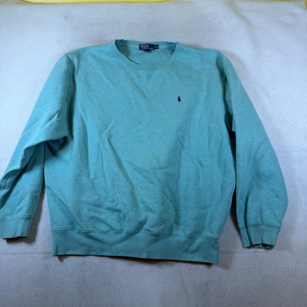 Polo Ralph Lauren Mens‎ XXL Turquoise Heathered Crewneck Sweatshirt Pony Logo